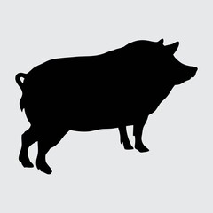 Pig Silhouette, Pig Isolated On White Background