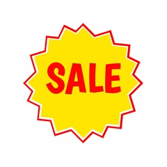 Sale web icon 3d. An isolated label, sticker graphic in yellow star in red letters. Business advertising and finance promotion