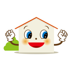 擬人化した家のキャラクターのイラスト：笑顔の住宅のイラスト　リフォーム　　損害保険向け