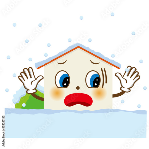 擬人化した家のキャラクターのイラスト 大雪 豪雪 住宅 自然災害 損害保険向け Wall Mural Globeds