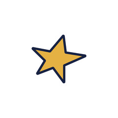 Obraz premium Cartoon five-pointed star. Hand drawn yellow star outline. Vector stock illustration of celestial element isolated on white background.
