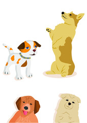 vector illustration with a set of cute dogs in different poses.