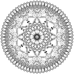 Mehndi flower for henna, mehndi, tattoo, decoration. decorative ornament in ethnic oriental style. doodle ornament. coloring book page.