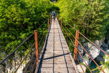 Obraz premium Rope bridge on the river Soca, Triglavski national park, Slovenia