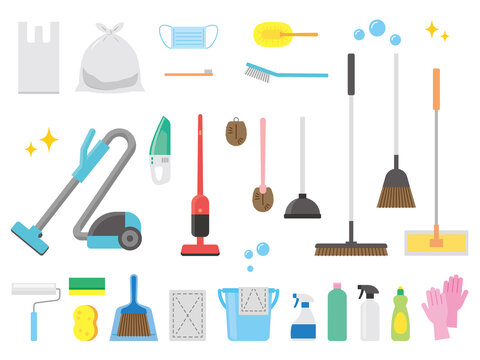 フラットな掃除道具セット　cleaning tools vector illustration