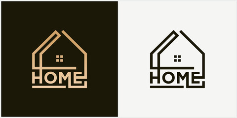 Abstract vector logo combining house and font logo wordmark home real estate company Premium