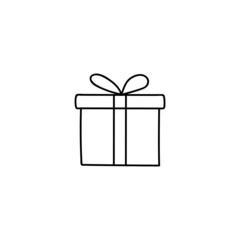 present box, Gift package icon in flat black line style, isolated on white background 