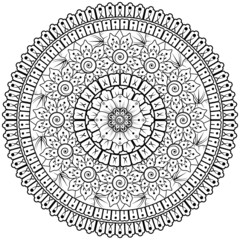 Mehndi flower for henna, mehndi, tattoo, decoration. decorative ornament in ethnic oriental style. doodle ornament. coloring book page.