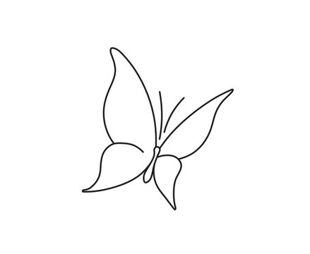 Vector isolated simple minimal tiny butterfly outline sketch. Single line contour butterfly hand drawing. 