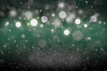 beautiful glossy glitter lights defocused bokeh abstract background with falling snow flakes fly, celebratory mockup texture with blank space for your content