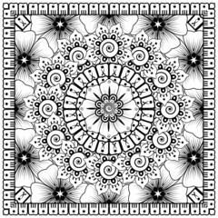 Mehndi flower for henna, mehndi, tattoo, decoration. decorative ornament in ethnic oriental style. doodle ornament. coloring book page.