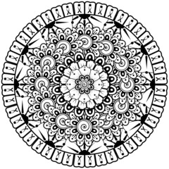 Mehndi flower for henna, mehndi, tattoo, decoration. decorative ornament in ethnic oriental style. doodle ornament. coloring book page.