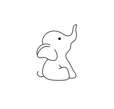 recommend clip art: Vector isolated cute cartoon baby elephant line drawing. Baby sitting elephant icon logotype doodle sketch.