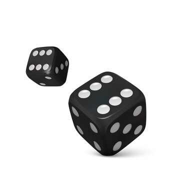 Roll black dice. Render realistic dices. Casino and betting background. Vector