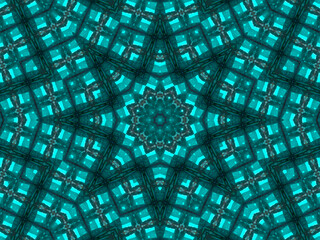 Illustration abstract kaleidoscopic pattern in jade color originated from photograph of green bamboo leaves designed for tiles, wallpaper, textiles or scarves.