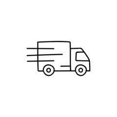 fast Delivery truck icon, fast shipping vehicle icon in flat black line style, isolated on white background 