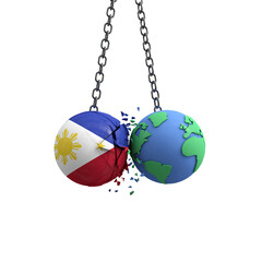 Philippines flag ball hits planet earth. Environmental impact concept. 3D Render