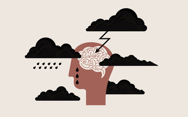 States of mind, depression, sad. Mental health. Vector illustration
