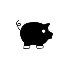 piggy bank icon in solid black flat shape glyph icon, isolated on white background 