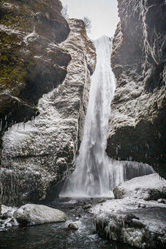 Vertical shot of the Gljufrabui  waterfall in Iceland