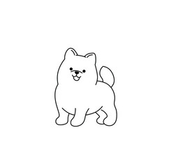 Vector isolated cute cartoon spitz puppy dog line drawing. - obrazy, fototapety, plakaty