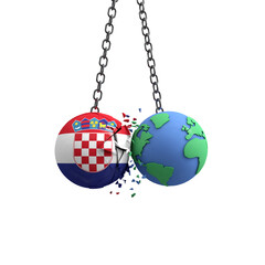 Croatia flag ball hits planet earth. Environmental impact concept. 3D Render
