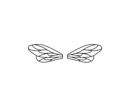 Vector isolated dragonfly line drawing. Contour shape dragonfly graphic doodle sketch.