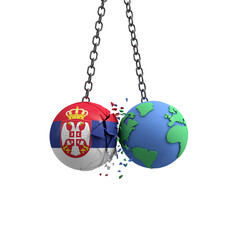 Serbia flag ball hits planet earth. Environmental impact concept. 3D Render