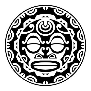 Round tattoo ornament with sun face maori style	