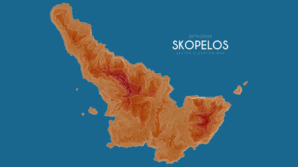 Topographic map of Skopelos, Greece. Vector detailed elevation map of island. Geographic elegant landscape outline poster.