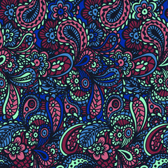 Vector seamless background with ornament from various abstract shapes. Stylized botanical pattern. Lace drawing. Blank for design and printing