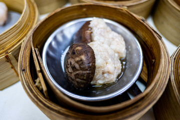 Dim sum in bamboo steamer, chinese food.
