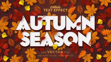 Poster Editable text style effect - autumn text with maple leaves illustration © Crealive.Studio