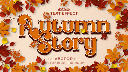 Editable text style effect - autumn text with maple leaves illustration