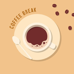 vector background with a cup of coffee and coffee beans for banners, cards, flyers, social media wallpapers, etc.