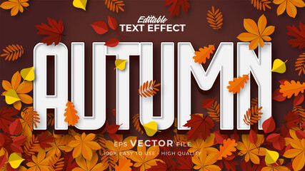 Editable text style effect - autumn text with maple leaves illustration