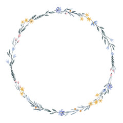 Beautiful stock illustration with hand drawn watercolor gentle floral wreath.