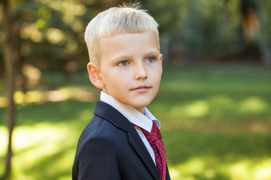 Portrait of a young handsome boy in school uniform