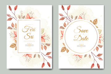 Obraz na płótnie Canvas beautiful floral leaves watercolor wedding invitation card template