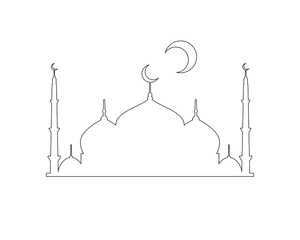 Mosque continuous line art drawing vector minimalist design. islamic symbol sign isolated one white background. eid mubarak idul adha fitr fitri lebaran