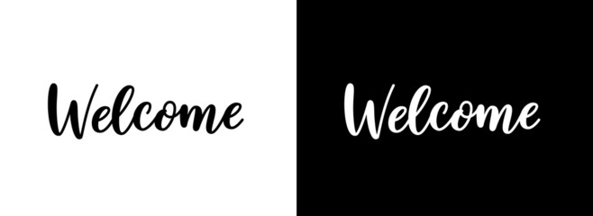 The word Welcome in hand lettering style. Modern handwritten calligraphic text. Vector typography design.