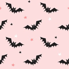 Seamless pattern with bats. Halloween design for fabric and paper, surface textures.