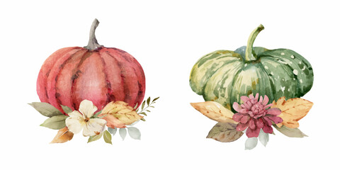 A watercolor vector postcard for Thanksgiving isolated on white .background.