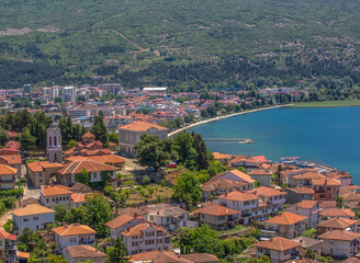 Panorama of lake Ohrid and old town Macedonia, Balkans