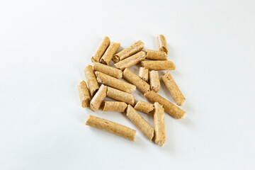 Wood Pellet Cat Litter isolated on white background.