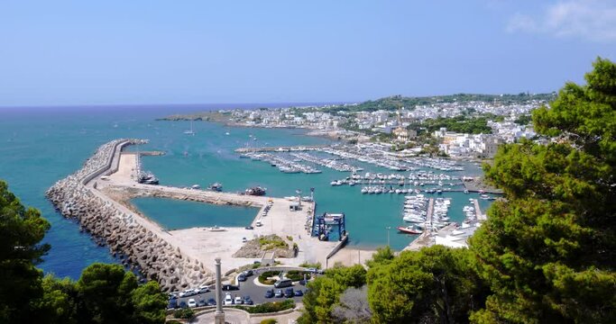 Panoramica view of the port and the famous tourist town of S.Maria di Leuca, here the Ionian Sea joins the Adriatic Sea. Apulia - Italy