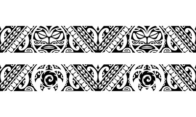 Set of maori polynesian tattoo bracelets border. Tribal sleeve seamless pattern vector. Samoan bracelet tattoo design fore arm or foot with sun face and turtle	
 - obrazy, fototapety, plakaty