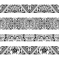 Set of maori polynesian tattoo bracelets border. Tribal sleeve seamless pattern vector. Samoan bracelet tattoo design fore arm or foot with sun face and turtle	
 - obrazy, fototapety, plakaty