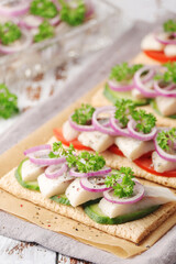 Sandwiches with herring and vegetables