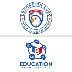 Obraz na płótnie Canvas Education emblem shield eagle and chemistry science logo design
